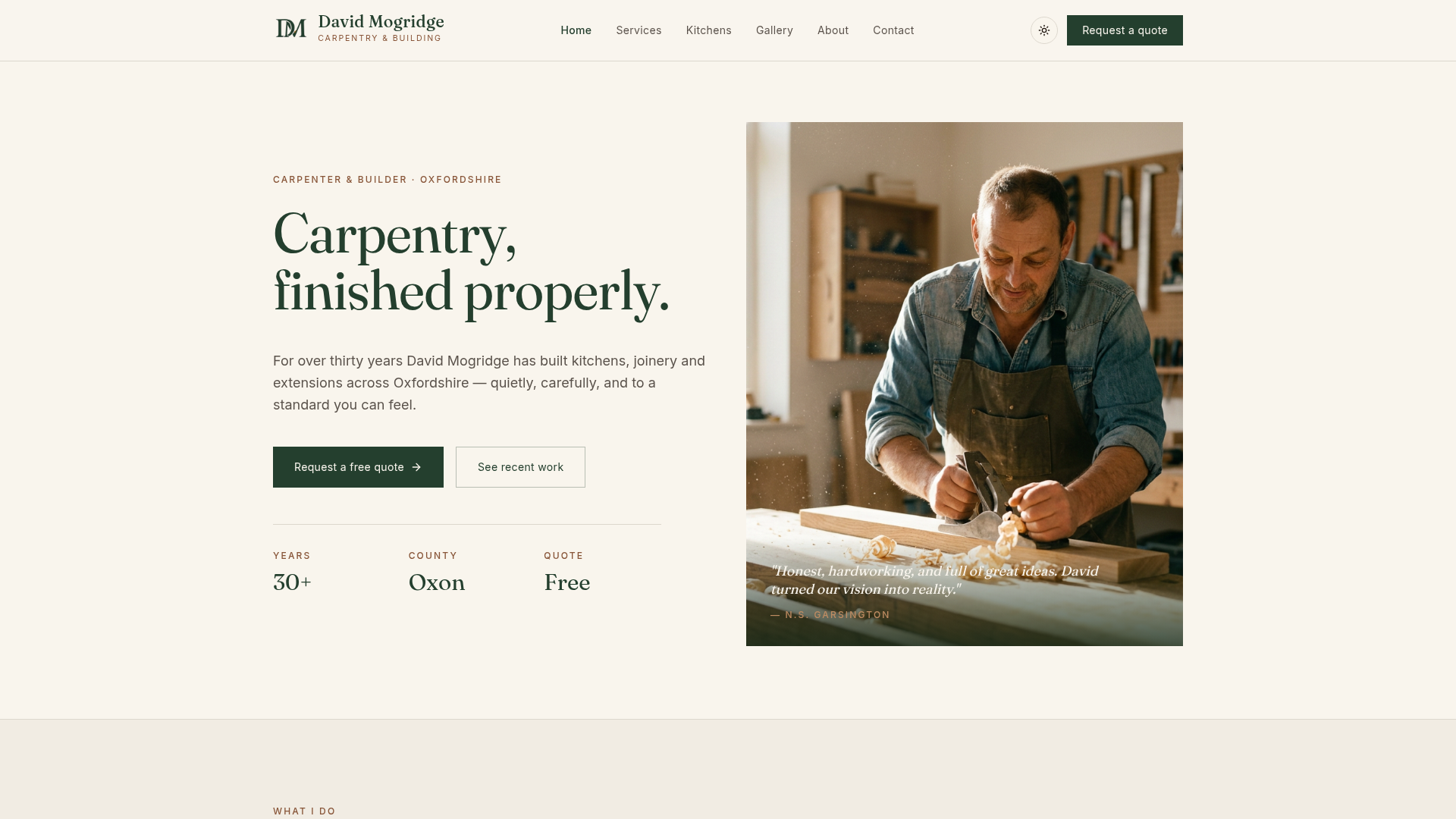 David Mogridge — Carpentry & Building — trades business website built by Diamond Internet