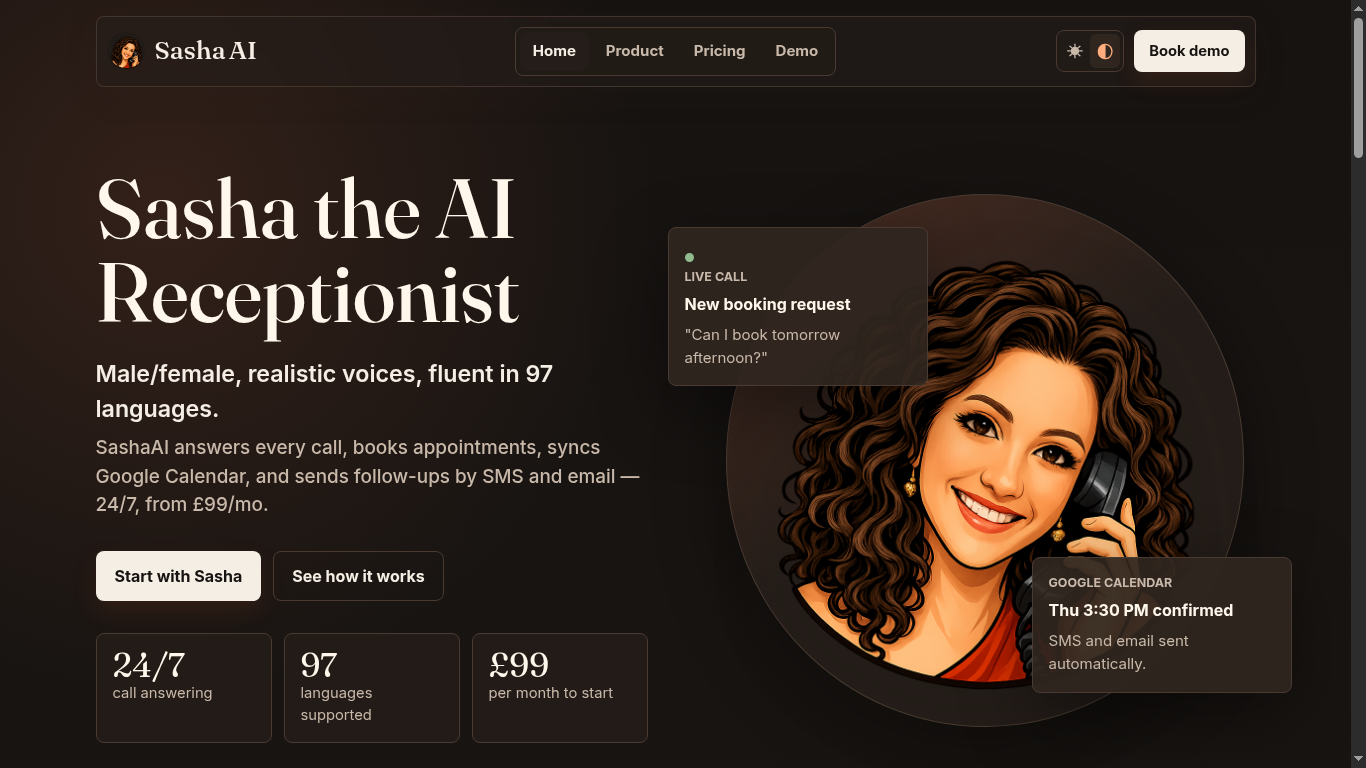Sasha AI — web app built by Diamond Internet